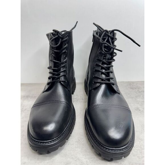 BP Lace Up Boots Size 9.5 Black Leather Block Heel Rubber Sole‎ NEW main image 5